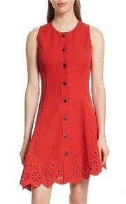 Derek Lam 10 Crosby Scallop Asymmetrical Hem Cutouts Dress Red Clay NWT