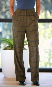 NWT Current Air High Rise Checked Hoodstooth Wide Leg Pants Brown Women's Small