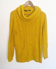 Jeanne Pierre Mustard Yellow Chunky Knit Cowl Neck Long Sleeve Cotton Sweater