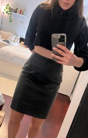 Black Leather High Wasted Mid Length Skirt
