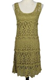 Solitaire Crochet Sleeveless Dress in Avocado Green Small