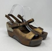 Antelope Collection 827 Bronze Open Toe Wedge Sandal Women's Size EU 38 (US 7)