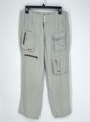 NEW Pete & Greta By Johnny Was Cargo Pants Womens Sz 4 Linen Y2k Pale Green