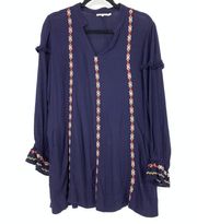 Tularosa Dress Women's Size S Arabella Tunic Embroidered Mini Long Sleeve Navy