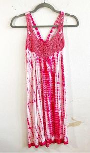 PJ Salvage Nightie Pink Tie Dye & Embroidered Neckline Nightgown Sz S GUC