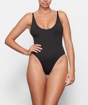 Skims Signature Swim Scoop Neck One Piece Swimsuit Onyx Black Size Small NWT