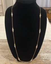 Rhinestone Gold Tone Long Statement Necklace