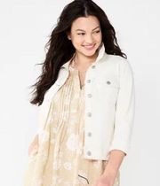 Womens Long Sleeve Button Down Denim Jean Jacket Ivory Size Medium