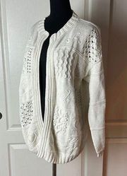 VINTAGE WESTBOUND WHITE CABLE KNIT PATCHWORK CARDIGAN