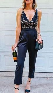 Black Spaghetti strap lace bodice high waist jumpsuit