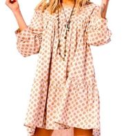 Happy Nature x Kate Hudson Dress Luna Polka Dot 100% Cotton Tan Beige Womens XL