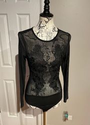 NWOT Vintage y2k Lace Sheer Bodysuit Long Sleeve Monokini Whimsgoth 