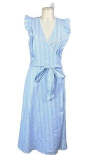 Draper James Flutter Wrap Midi Dress Draper Blue Seersucker Stripe Size 8