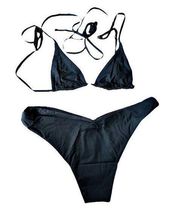 WEWOREWHAT Black Bikini Set Delilah Bottom Cooper Wrap Tie Strappy Top Large NEW