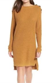 Mustard Brown Button Detail Knit Sweater Dress