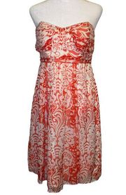 Shoshanna red & white paisley strapless midi dress size 6