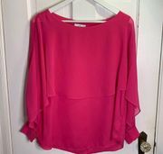 Halston Hot Pink Bat Wing Barbiecore Sleeve Blouse Top Sz Large