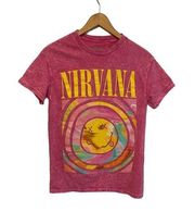 Nirvana Pink Smile Tee Women’s Graphic Band Crewneck Shirt Size Small