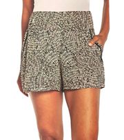 Black & Beige Patterned High Waisted Pull On Shorts