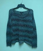 Relativity PL Womens Long Sleeve Grey Pull Over Sweater Sparkily Striped Petite