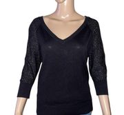 V Neck Sweater With Sparkly Mesh Sleeves