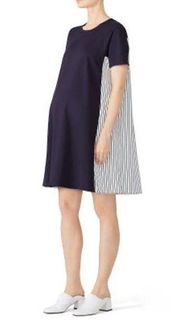 Slate & Willow Maternity Navy Stripe Crepe Pleated Back Shift Dress Size Large