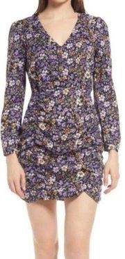 NWT Vero Moda Isa Floral Print Long Sleeve Mini Dress Medium Black & Purple