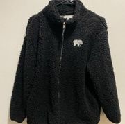 Ivory Ella Black Sherpa Zip Up Jacket Size M