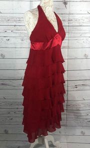 Amanda Smith red halter neck tiered dress size 10