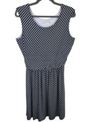 Kaileigh Navy Blue White Scoop Neck Sleeveless Knee Length Lightweight Dress L