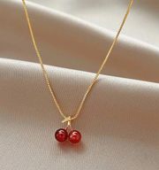 Gold Dainty Cherry Necklace