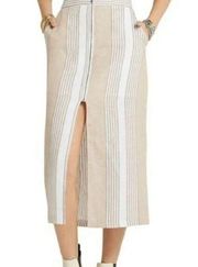 BCBGeneration Midi Pencil Skirt Sand Combo Ivory Tan Stripes Pockets Size 6, S23