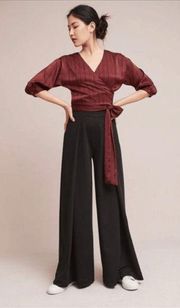 J.O.A. burgundy cropped wrap   blouse size L