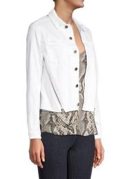 L'AGENCE Jamie Zip Accent White Denim Jacket Size Large Women's Preowned FLAWS