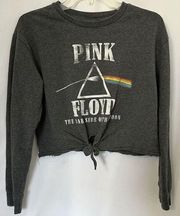 Pink Floyd Dark Side of the Moon Tie Front Long Sleeve Crop Top Size Large