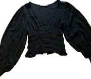 Mustard seed black ballon sleeve blouse