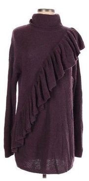 Halogen Plum Sweater Turtleneck Tunic Dress Long Sleeve Medium M Ruffle Top Knit