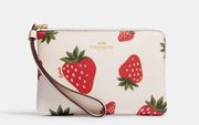 Coach Wild Strawberry Print Corner Zip Wristlet