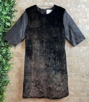 ASOS  Genuine Leather Faux Fur Cocktail Dress Metallic Bronze Black Size US 4