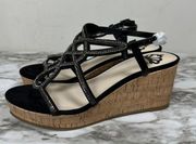 Fergalicious Mimic Women's Wedge Sandals Size 6.5 Black Rhinestone NEW