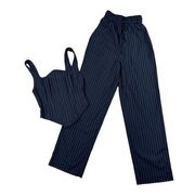 Mossman - Midnight Sky Pinstripe Top & Wide Leg Pants in Navy