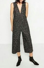 ZARA NEW  Tweed Knit Sleeveless Plunge Cropped Wide Leg Jumpsuit Small