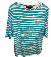 Peck & Peck Boatneck T-Shirt White Teal Stripes