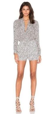 L'AGENCE Cecilia Two Tone Long Sleeve Silk Romper Abstract Print Cream & Black