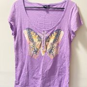 Cruel | Vintage Butterfly Clasp Short Sleeve Scoop Neck Shirt