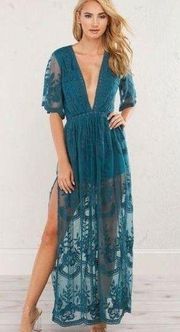 Honey Punch as you wish blue lace maxi dress