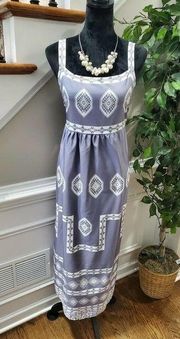 MissLook Women Gray & White Cotton Square Neck Sleeveless Long Maxi Dress Size M