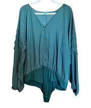 Draper James RSVP Bodysuit Womens XXL Multicolor Polka Dot V Neck Long Sleeves