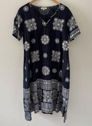 Ruby Yaya Dress Womens Medium Blue Kaftan Sequin Lined Lightweight Metallic