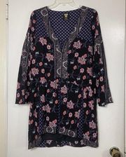 ANNA SUI x O'neill black blue floral boho mini dress size small